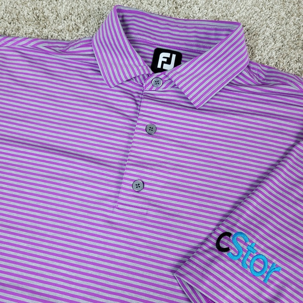 FootJoy Mens Large Purple‎ Gray Striped Performance Stretch Golf Polo SS
